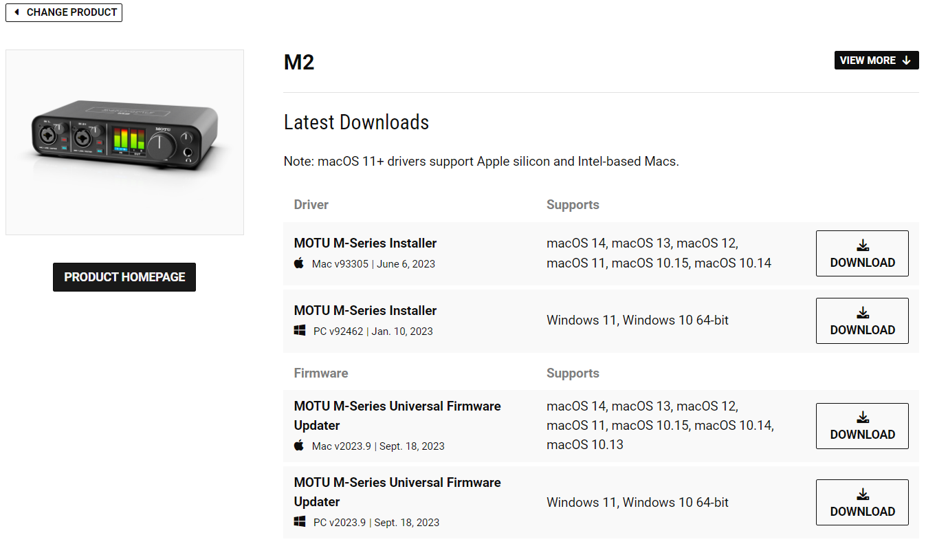 MOTU M2 드라이버