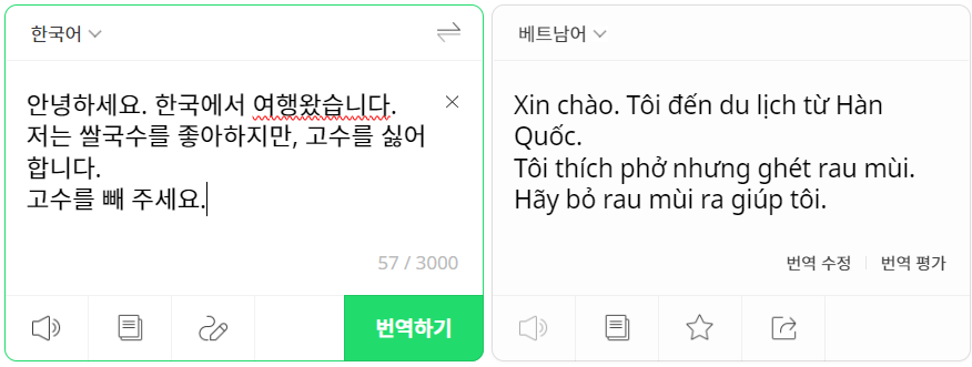 파파고 베트남어 번역기 이미지